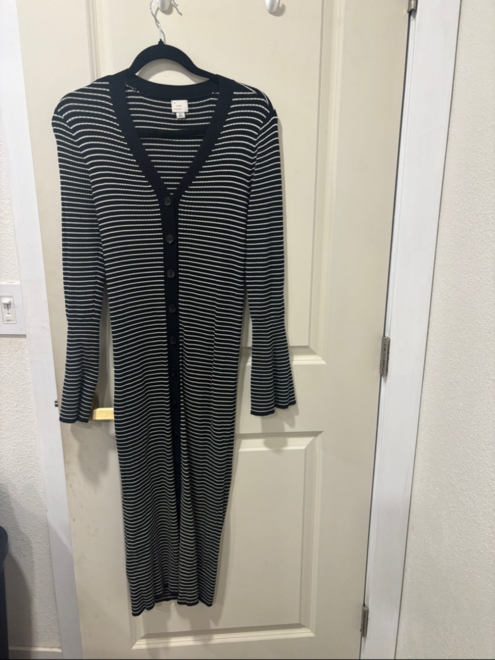 a new day Black & White Striped Button-Front Long Sleeve Dress